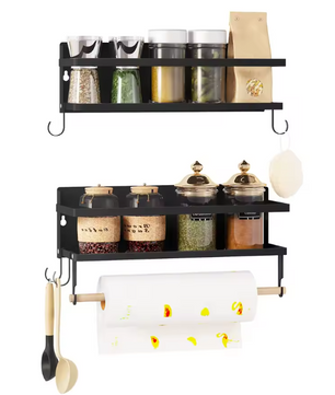 Set van 2 Wandplanken – Met Haken & Handdoekhouder, Metaal & Hout