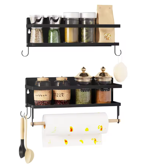 Set van 2 Wandplanken – Met Haken & Handdoekhouder, Metaal & Hout