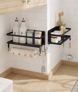 Set van 2 Wandplanken – Met Haken & Handdoekhouder, Metaal & Hout