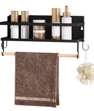 Set van 2 Wandplanken – Met Haken & Handdoekhouder, Metaal & Hout