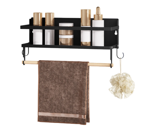 Set van 2 Wandplanken – Met Haken & Handdoekhouder, Metaal & Hout