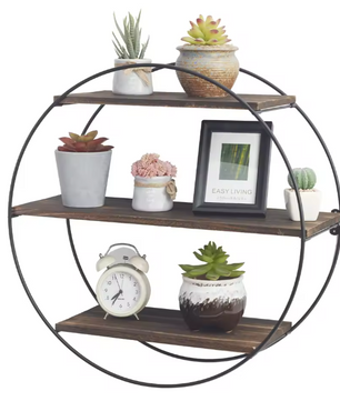 Rond Wandrek 3-Laags – Hout & Metaal Zwevende Wandplank