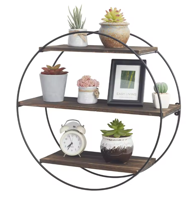 Rond Wandrek 3-Laags – Hout & Metaal Zwevende Wandplank