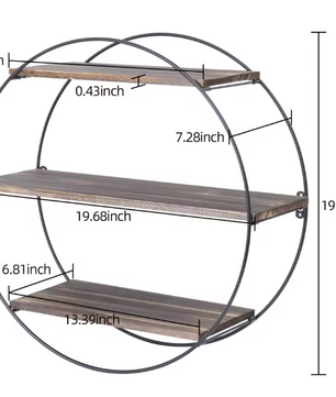 Rond Wandrek 3-Laags – Hout & Metaal Zwevende Wandplank