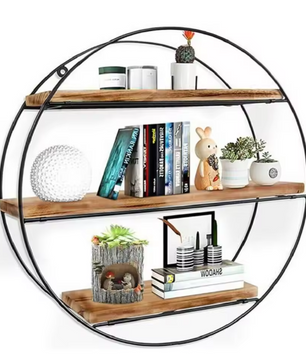 Rond Wandrek 3-Laags – Hout & Metaal Zwevende Wandplank