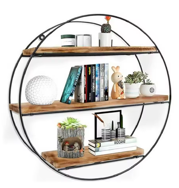 Rond Wandrek 3-Laags – Hout & Metaal Zwevende Wandplank