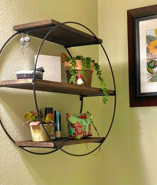 Rond Wandrek 3-Laags – Hout & Metaal Zwevende Wandplank