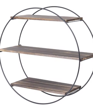 Rond Wandrek 3-Laags – Hout & Metaal Zwevende Wandplank