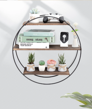 Rond Wandrek 3-Laags – Hout & Metaal Zwevende Wandplank