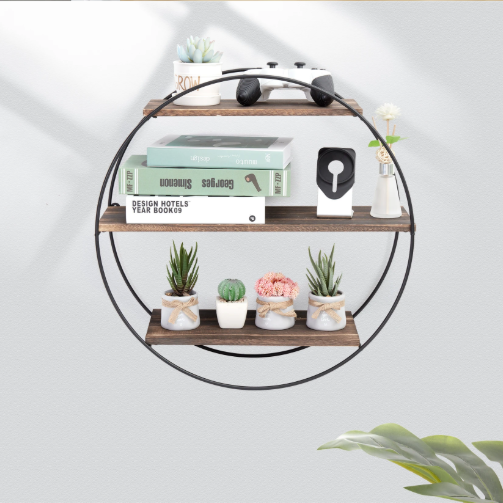 Rond Wandrek 3-Laags – Hout & Metaal Zwevende Wandplank