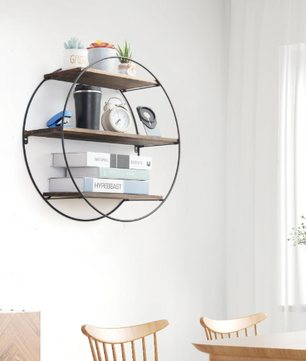 Rond Wandrek 3-Laags – Hout & Metaal Zwevende Wandplank