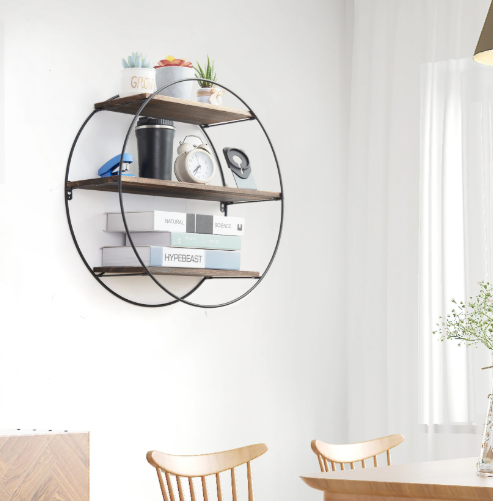 Rond Wandrek 3-Laags – Hout & Metaal Zwevende Wandplank