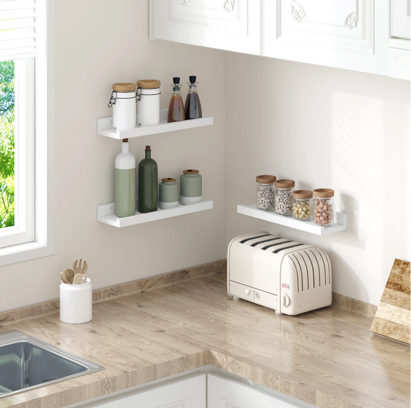 Set van 3 Zwevende Wandplanken – MDF Fotoplank Wit, Modern & Praktisch