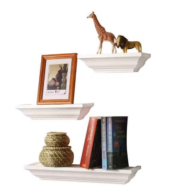 Set van 3 Barok Wandplanken – MDF Hout, Zwevend en Decoratief