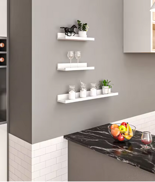 Set van 3 Zwevende Wandplanken – MDF Wit, Opslag & Decoratie