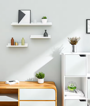 Set van 3 Zwevende Wandplanken – MDF Wit, Opslag & Decoratie