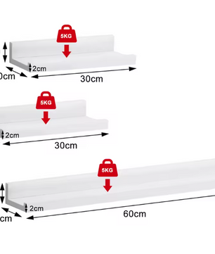 Set van 3 Zwevende Wandplanken – MDF Wit, Opslag & Decoratie