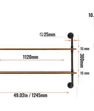 Industriële Wandplank – 3-Lagen Opslagrek van Metaal & Hout