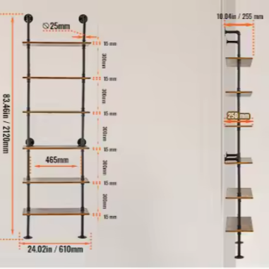 Industriële Wandplank – 3-Lagen Opslagrek van Metaal & Hout