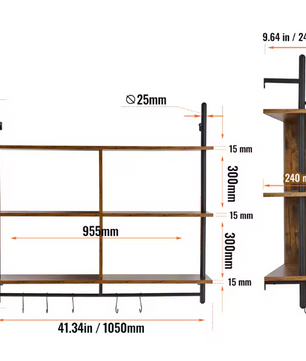 Industriële Wandplank – 3-Lagen Opslagrek van Metaal & Hout