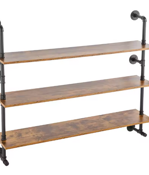 Industriële Wandplank – 3-Lagen Opslagrek van Metaal & Hout
