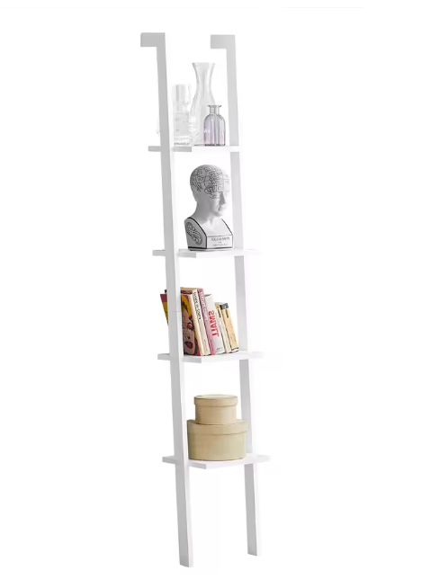 Ladder Wandrek met 4 Planken – Staande Boekenkast Wit