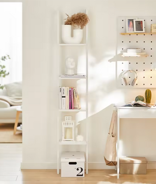 Ladder Wandrek met 4 Planken – Staande Boekenkast Wit