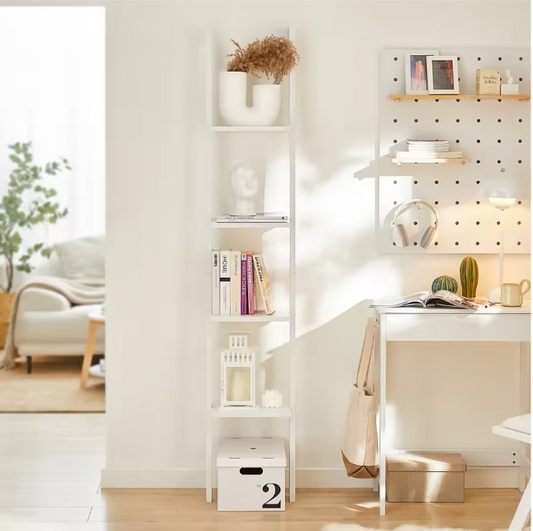Ladder Wandrek met 4 Planken – Staande Boekenkast Wit
