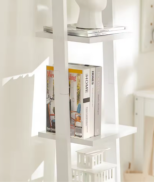 Ladder Wandrek met 4 Planken – Staande Boekenkast Wit