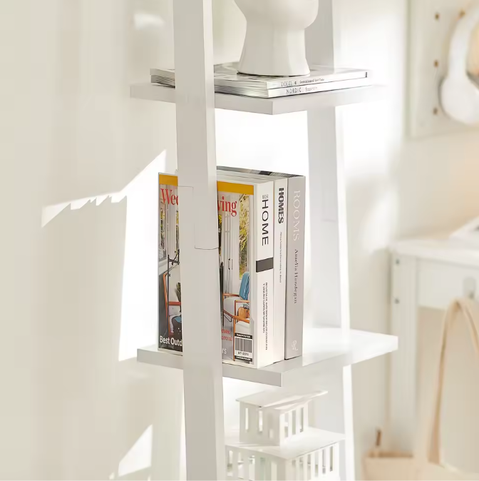 Ladder Wandrek met 4 Planken – Staande Boekenkast Wit