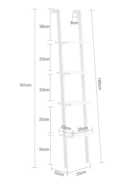 Ladder Wandrek met 4 Planken – Staande Boekenkast Wit