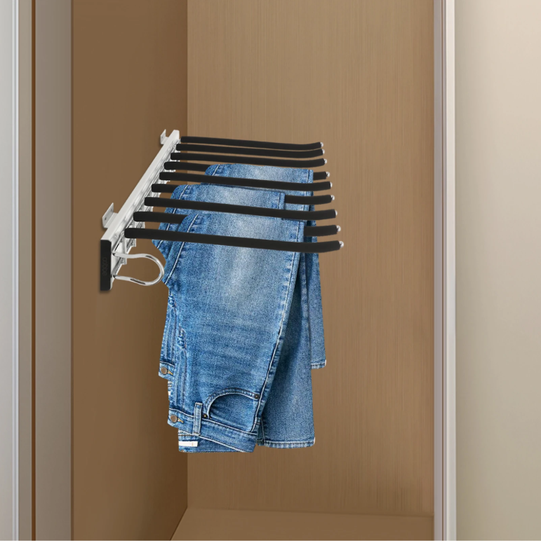 Uitschuifbaar Broekenrek – 9-Rods Zijmontage Kledinghanger