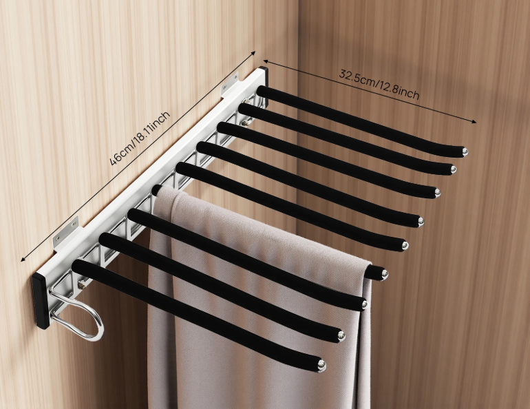 Uitschuifbaar Broekenrek – 9-Rods Zijmontage Kledinghanger