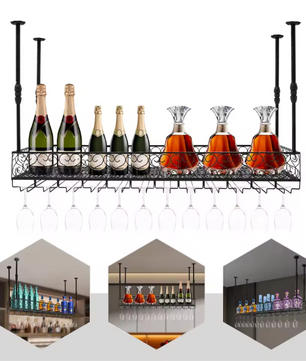 Plafond Wijnrek met Glashouder – Verstelbaar Metalen Opslagrek