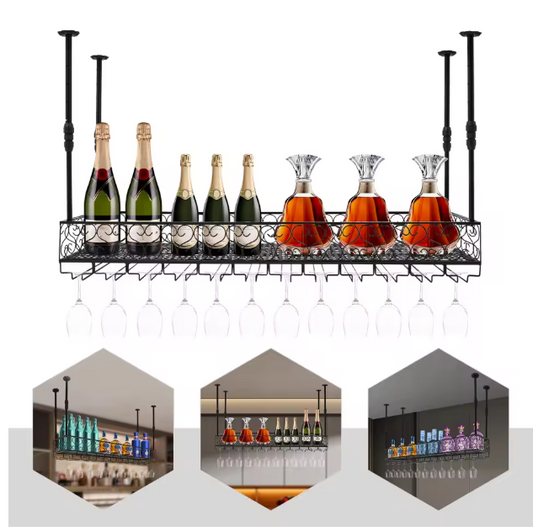 Plafond Wijnrek met Glashouder – Verstelbaar Metalen Opslagrek