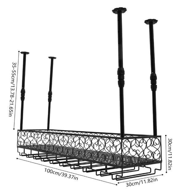Plafond Wijnrek met Glashouder – Verstelbaar Metalen Opslagrek