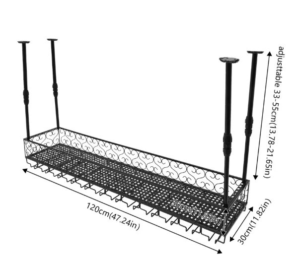 Plafond Wijnrek met Glashouder – Verstelbaar Metalen Opslagrek