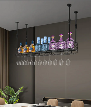 Plafond Wijnrek met Glashouder – Verstelbaar Metalen Opslagrek