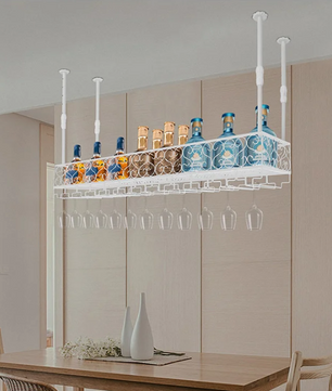 Plafond Wijnrek met Glashouder – Verstelbaar Metalen Opslagrek