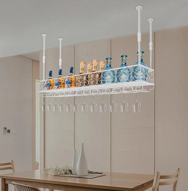 Plafond Wijnrek met Glashouder – Verstelbaar Metalen Opslagrek