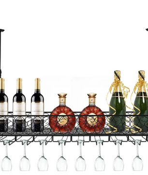 Plafond Wijnrek met Glashouder – Verstelbaar Metalen Opslagrek
