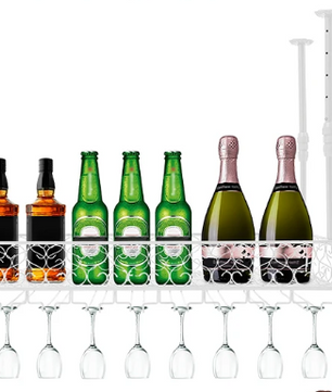 Plafond Wijnrek met Glashouder – Verstelbaar Metalen Opslagrek