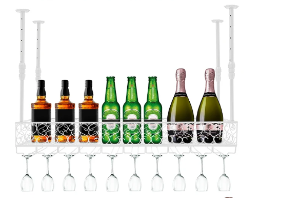 Plafond Wijnrek met Glashouder – Verstelbaar Metalen Opslagrek