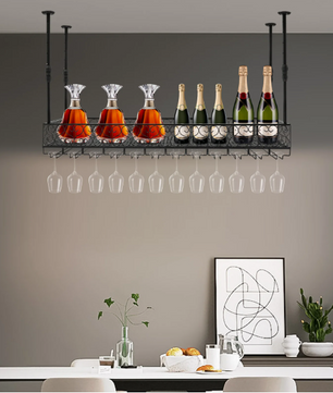Plafond Wijnrek met Glashouder – Verstelbaar Metalen Opslagrek