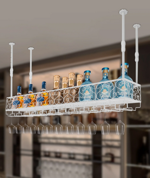 Plafond Wijnrek met Glashouder – Verstelbaar Metalen Opslagrek