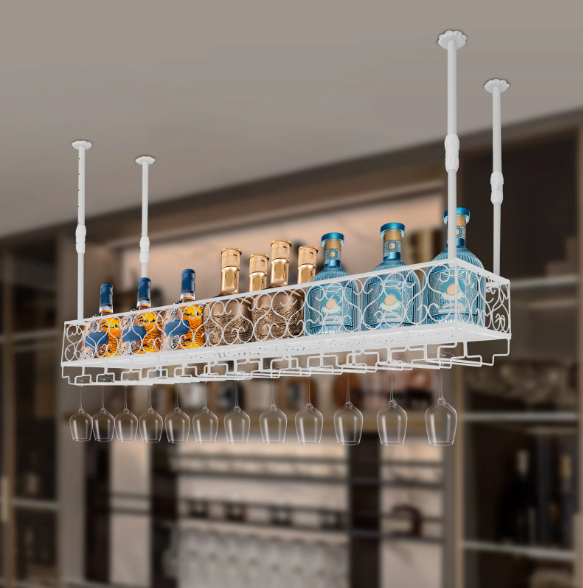Plafond Wijnrek met Glashouder – Verstelbaar Metalen Opslagrek