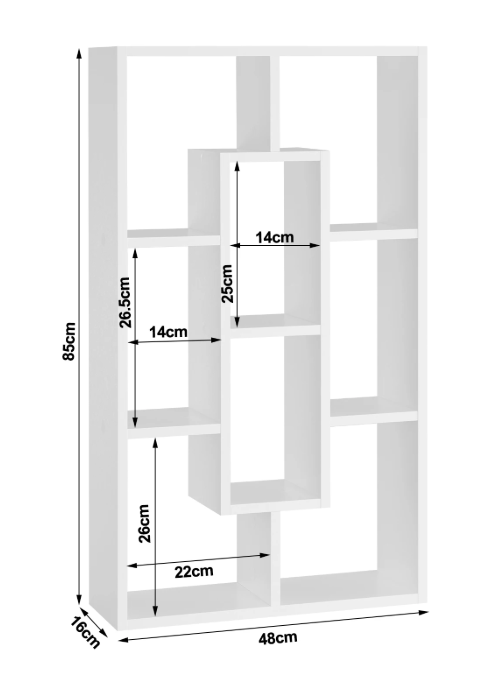 Wandplank met 8 Vakken – Hangend Opbergrek Wit 85x48x16 cm