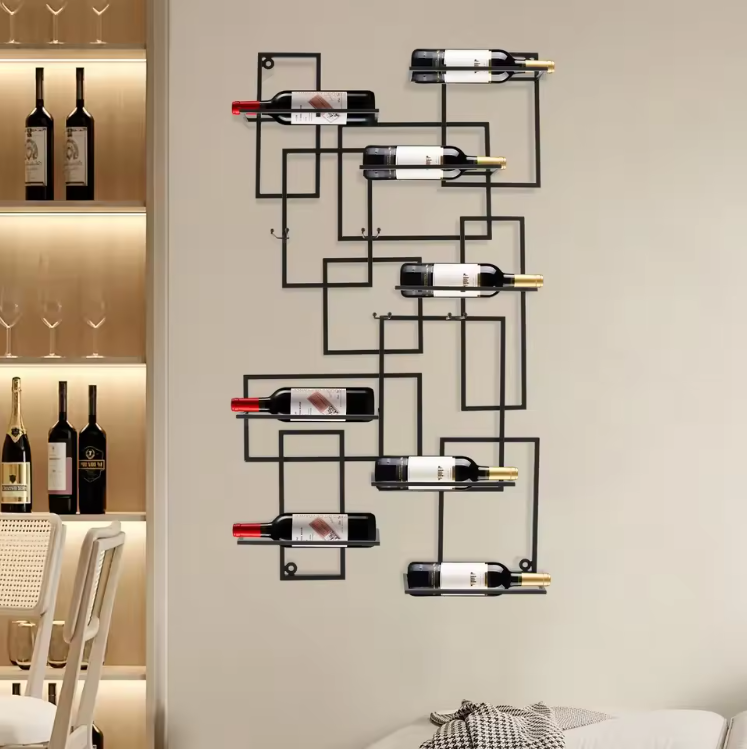Wand Wijnrek voor 10 Flessen – Geometrisch Design van Metaal