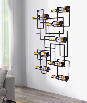 Wand Wijnrek voor 10 Flessen – Geometrisch Design van Metaal