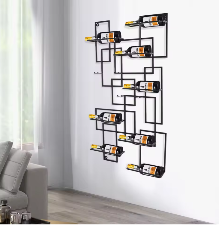 Wand Wijnrek voor 10 Flessen – Geometrisch Design van Metaal